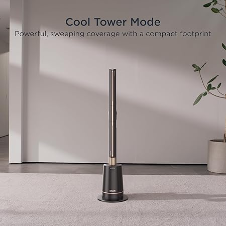 Shark TurboBlade Fan—Ultra-powerful bladeless tower fan, pivots, twists, oscillates 180°, accelerates air up to 80 ft.,10 noise levels + 10 speeds for air circulation, easy to clean, charcoal, TF202S