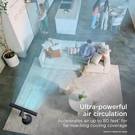 Shark TurboBlade Fan—Ultra-powerful bladeless tower fan, pivots, twists, oscillates 180°, accelerates air up to 80 ft.,10 noise levels + 10 speeds for air circulation, easy to clean, charcoal, TF202S